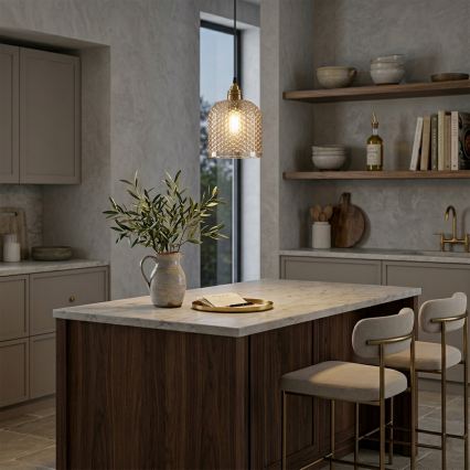 ROCCO pendel på ledning 1xE27/15W/230V guld/røget beige