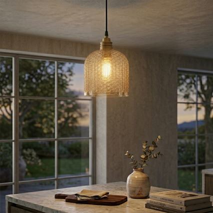 ROCCO pendel på ledning 1xE27/15W/230V guld/røget beige