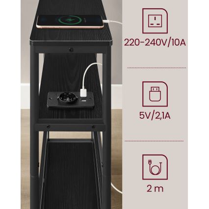 ROD sidebord med indbygget stikkontakt og USB-porte, sort