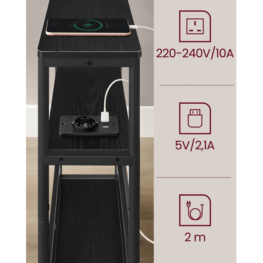 ROD sidebord med indbygget stikkontakt og USB-porte, sort