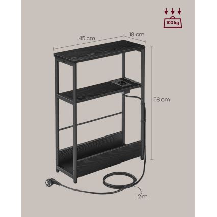 ROD sidebord med indbygget stikkontakt og USB-porte, sort