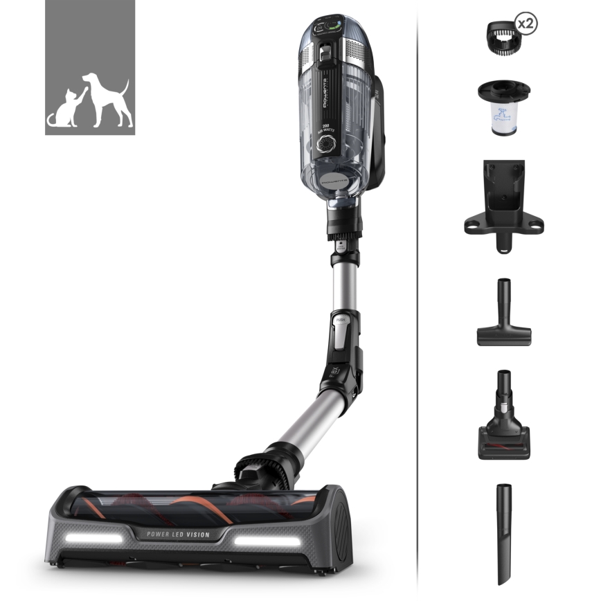 Rowenta - 3-i-1 stavstøvsuger X-FORCE ANIMAL AUTO 480 W/32,4 V sort 2000 mAh
