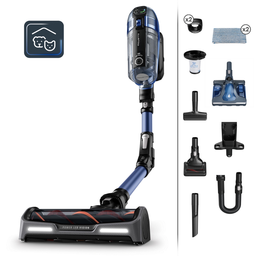 Rowenta - Støvsuger med moppe X-FORCE FLEX ANIMAL AQUA AUTO 3-i-1 480W/32,4V 2500 mAh blå