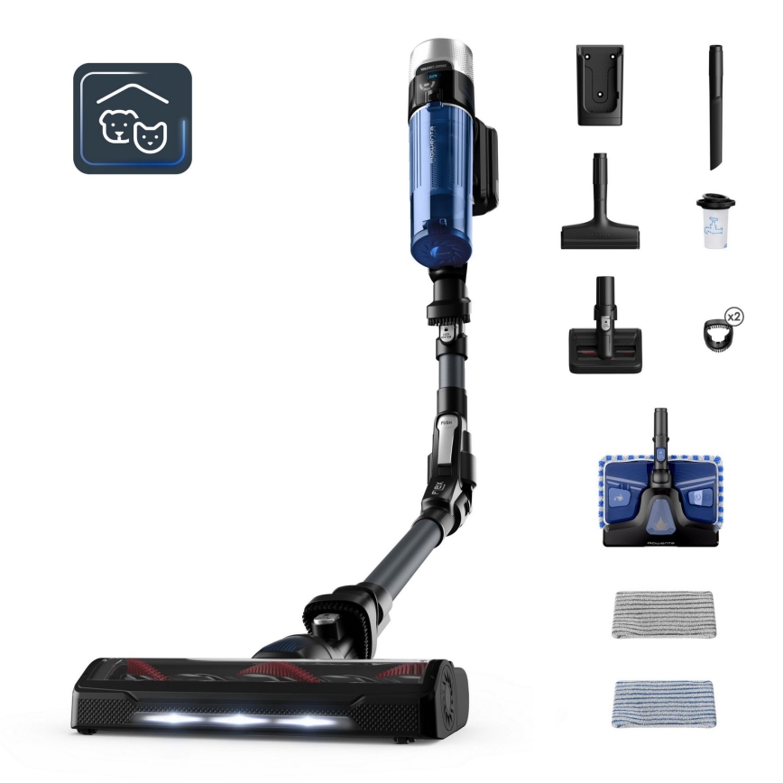Rowenta - Støvsuger med moppe X-FORCE FLEX ANIMAL AQUA AUTO 4-i-1 250W/25,2V 2500 mAh sort/blå