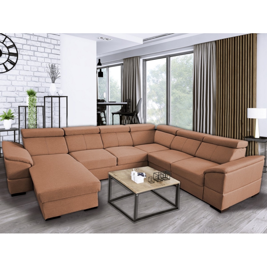 Sovesofa med universal U-form og opbevaringsplads GRANADA brun