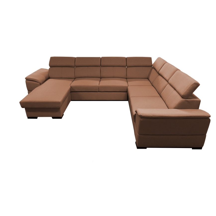 Sovesofa med universal U-form og opbevaringsplads GRANADA brun
