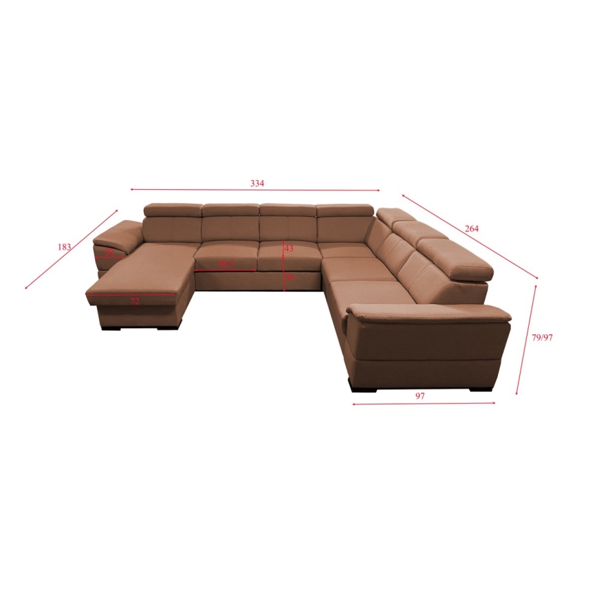 Sovesofa med universal U-form og opbevaringsplads GRANADA brun
