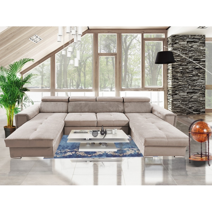 Sovesofa med universal U-hjørne og opbevaringsplads SALVADA beige
