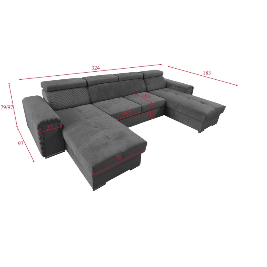 Sovesofa med universal U-formet hjørne og opbevaringsplads SALVADA mørkegrå