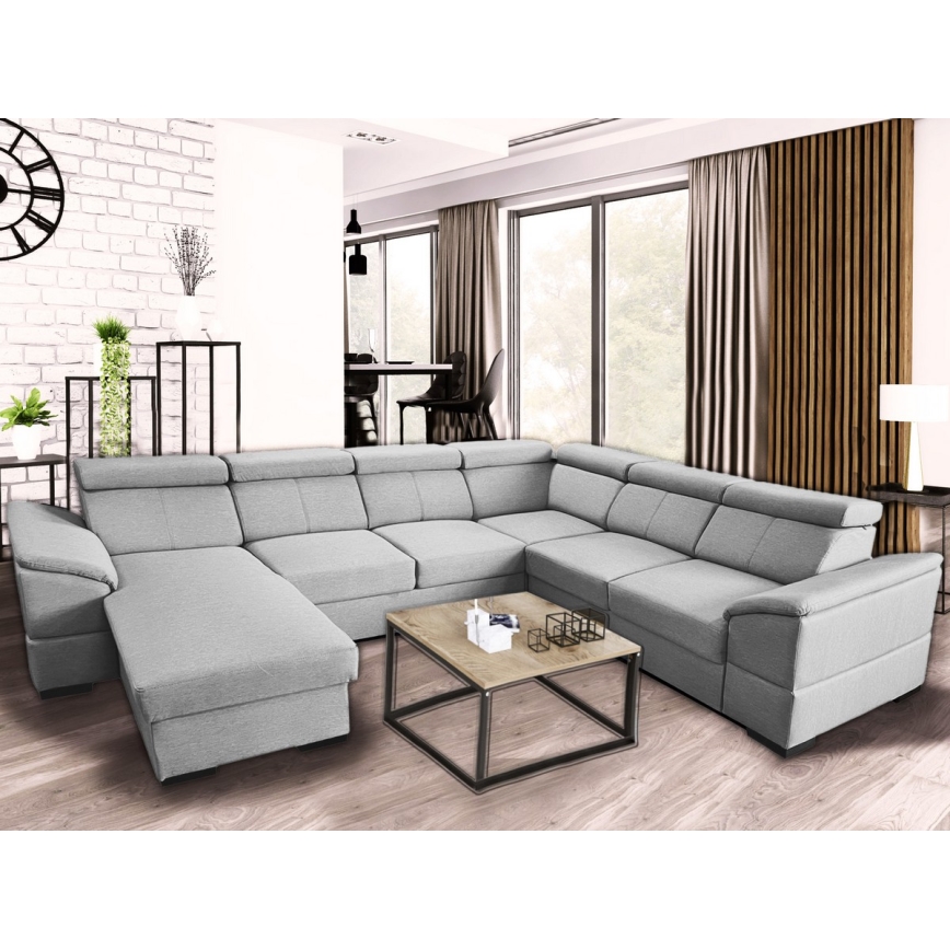 Sovesofa med universal U-form og opbevaringsplads GRANADA lys grå