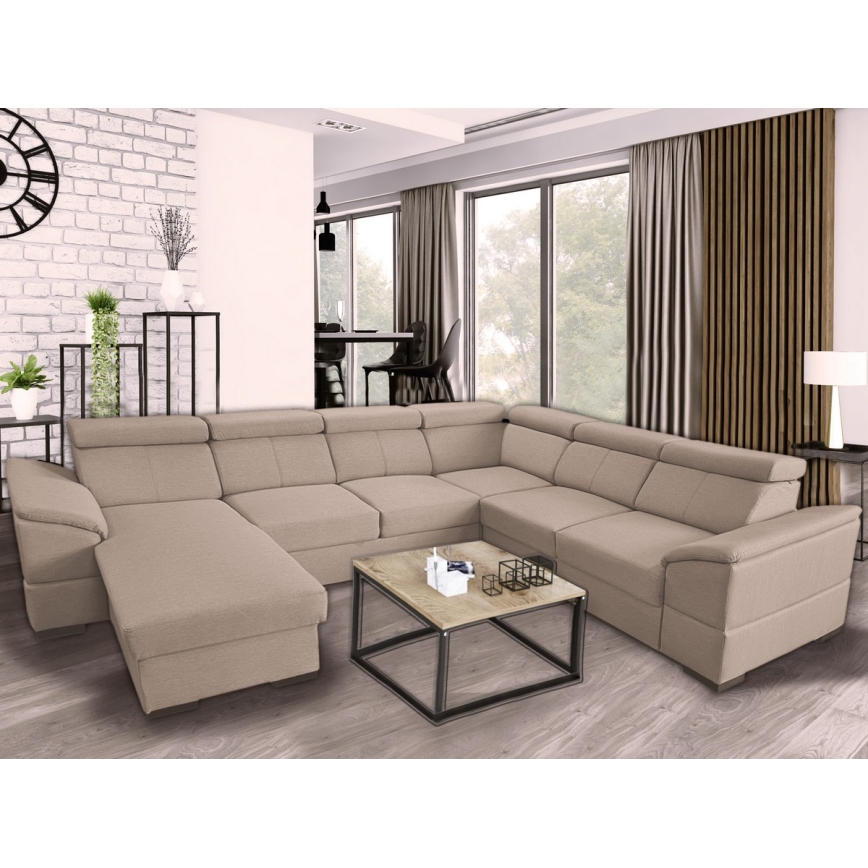 Sovesofa med universal U-formet hjørne og opbevaringsplads GRANADA beige