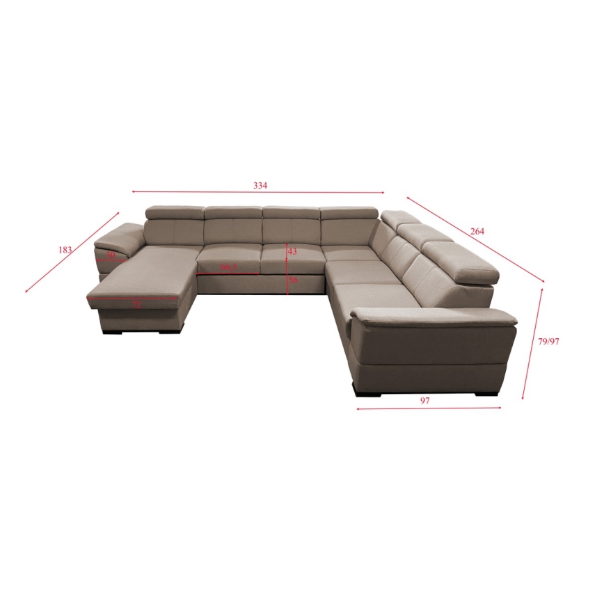 Sovesofa med universal U-formet hjørne og opbevaringsplads GRANADA beige