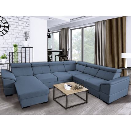 Sovesofa med universal U-formet hjørne og opbevaringsplads GRANADA blå