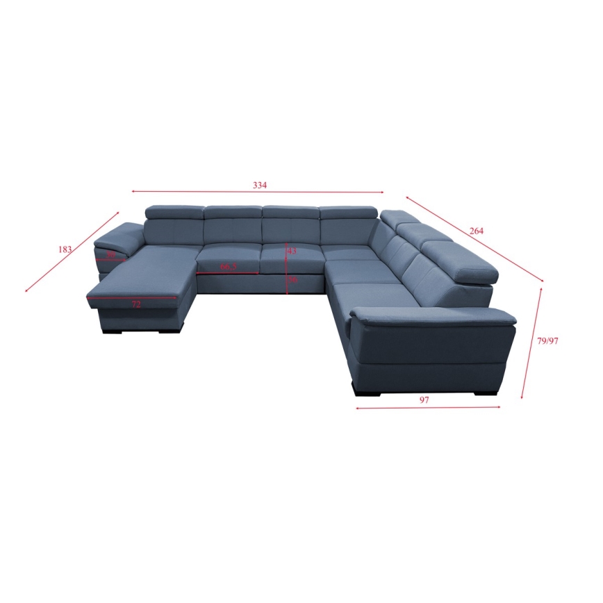 Sovesofa med universal U-formet hjørne og opbevaringsplads GRANADA blå