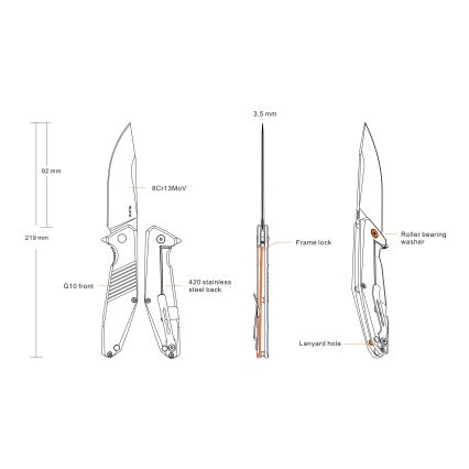 Ruike RUD191B - Foldekniv 21,9 cm sort