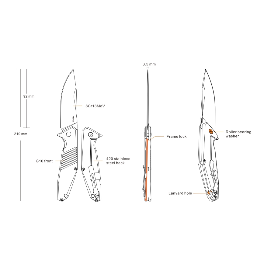 Ruike RUD191B - Foldekniv 21,9 cm sort