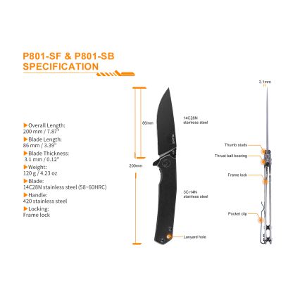 Ruike RUP801SB - Foldekniv 20 cm grå
