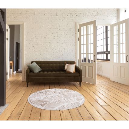 Rundt tæppe SALAMANCA 100 cm beige/hvid med bladmønster