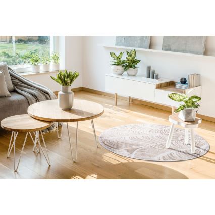 Rundt tæppe SALAMANCA 100 cm beige/hvid med bladmønster