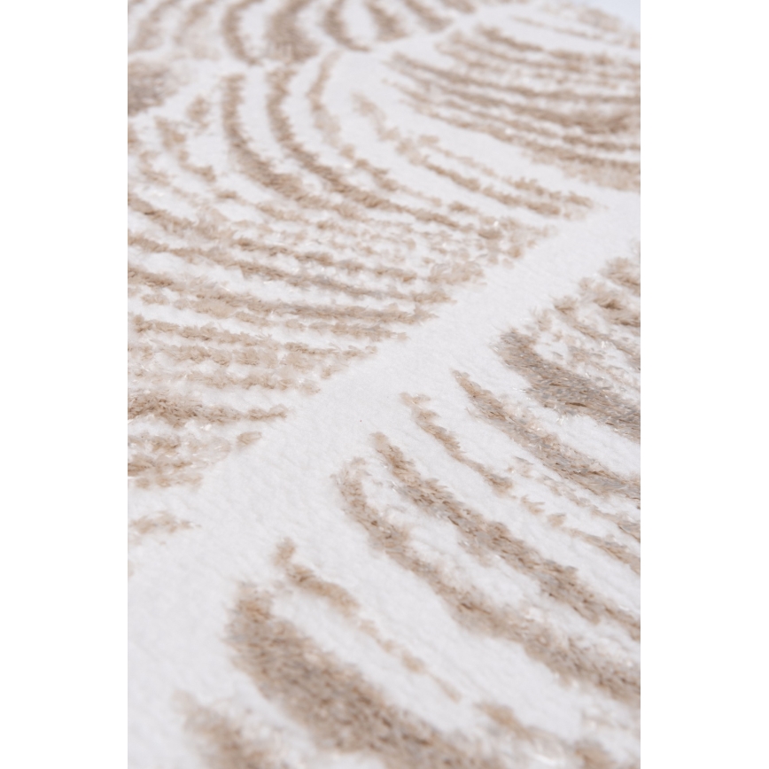 Rundt tæppe SALAMANCA 100 cm beige/hvid med bladmønster