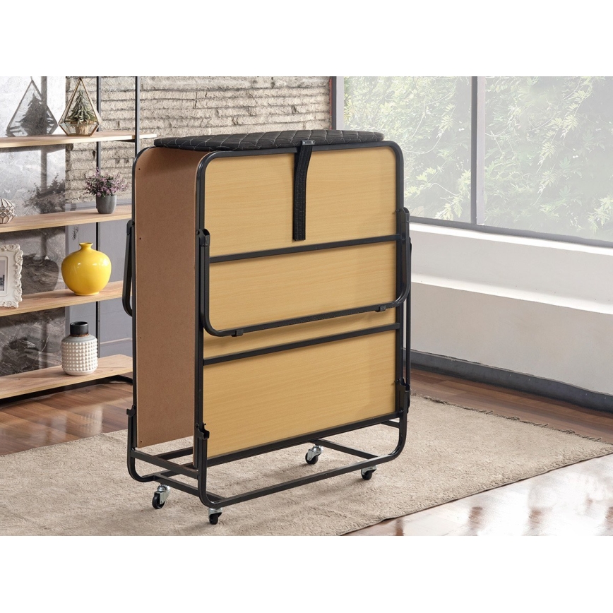 Sammenklappelig enkeltseng i metal med madras HERON 90x204 cm hvid