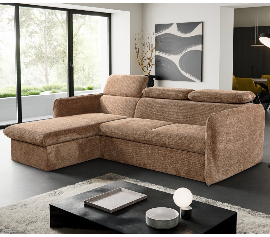 Sammenklappelig hjørnesofa i L-form med opbevaringsplads BEJA beige venstrevendt