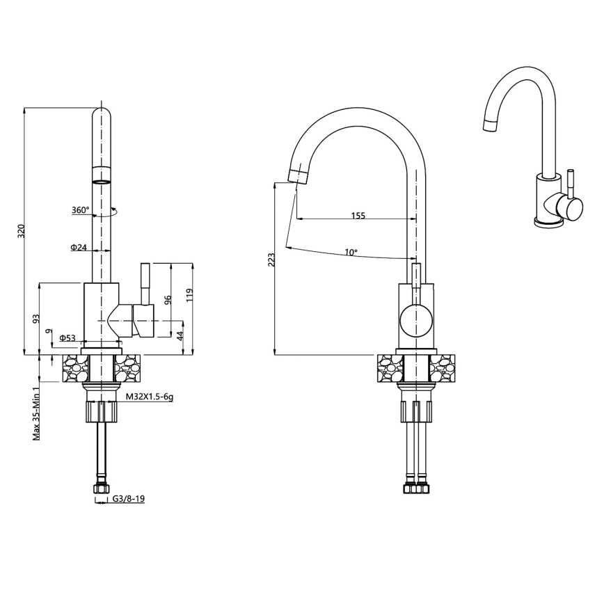 Samona - Køkkenarmatur 32 cm granit/beige