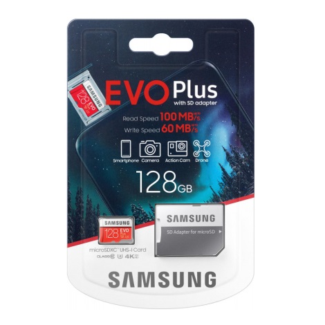 Samsung - MicroSDXC-kort 128GB EVO+ U3 100MB/s + SD-adapter