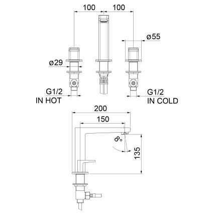 Sapho - 3-huls håndvaskarmatur TURSI mat sort