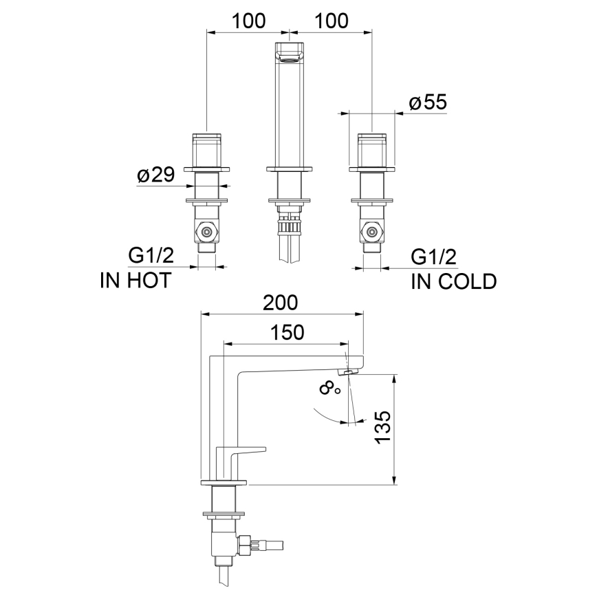 Sapho - 3-huls håndvaskarmatur TURSI, poleret krom