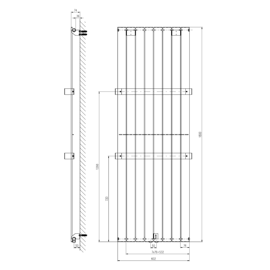 Sapho - Badeværelsesradiator COLONNA 180x60 cm sølv