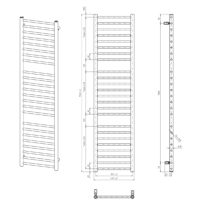 Sapho - Badeværelsesradiator DINA 156x40 cm mat sort