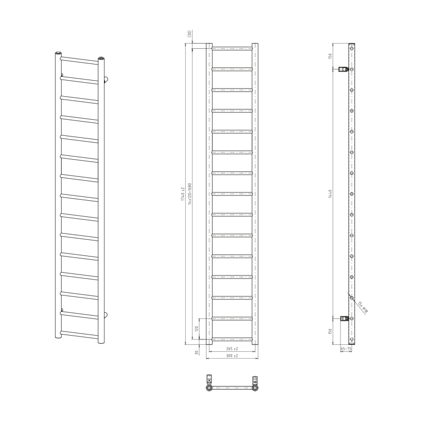 Sapho - Badeværelsesradiator DINA 174x30 cm mat sort