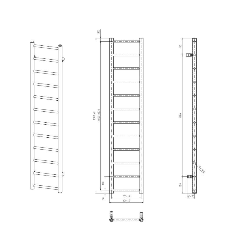 Sapho - Badeværelsesradiator DINA 278W 30x138 cm mat sort