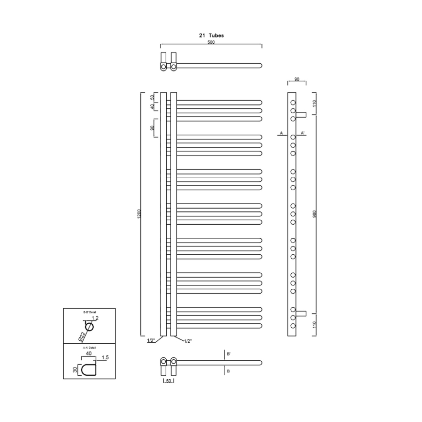 Sapho - Badeværelsesradiator DORLION 120x50 cm poleret krom