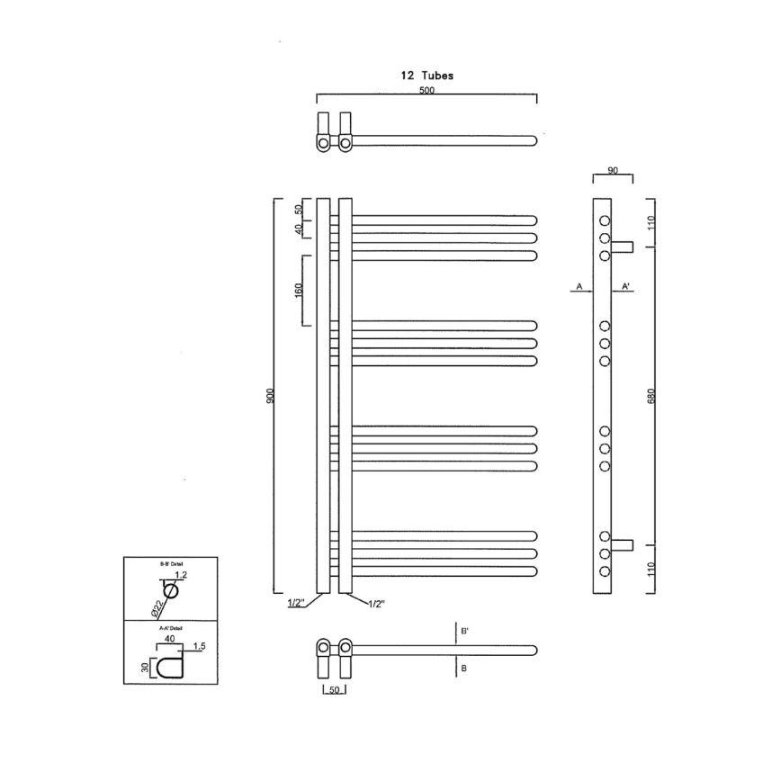 Sapho - Badeværelsesradiator DORLION 90x50 cm i poleret krom