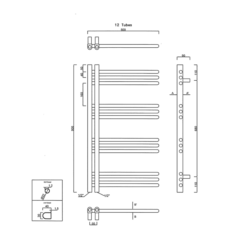 Sapho - Badeværelsesradiator DORLION 90x50 cm mat sort