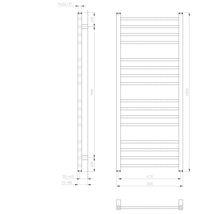 Sapho - badeværelsesradiator METRO 120x50 cm hvid