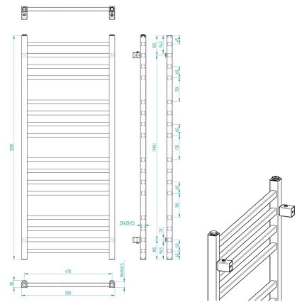 Sapho - Badeværelsesradiator METRO 120x50 cm mat sort