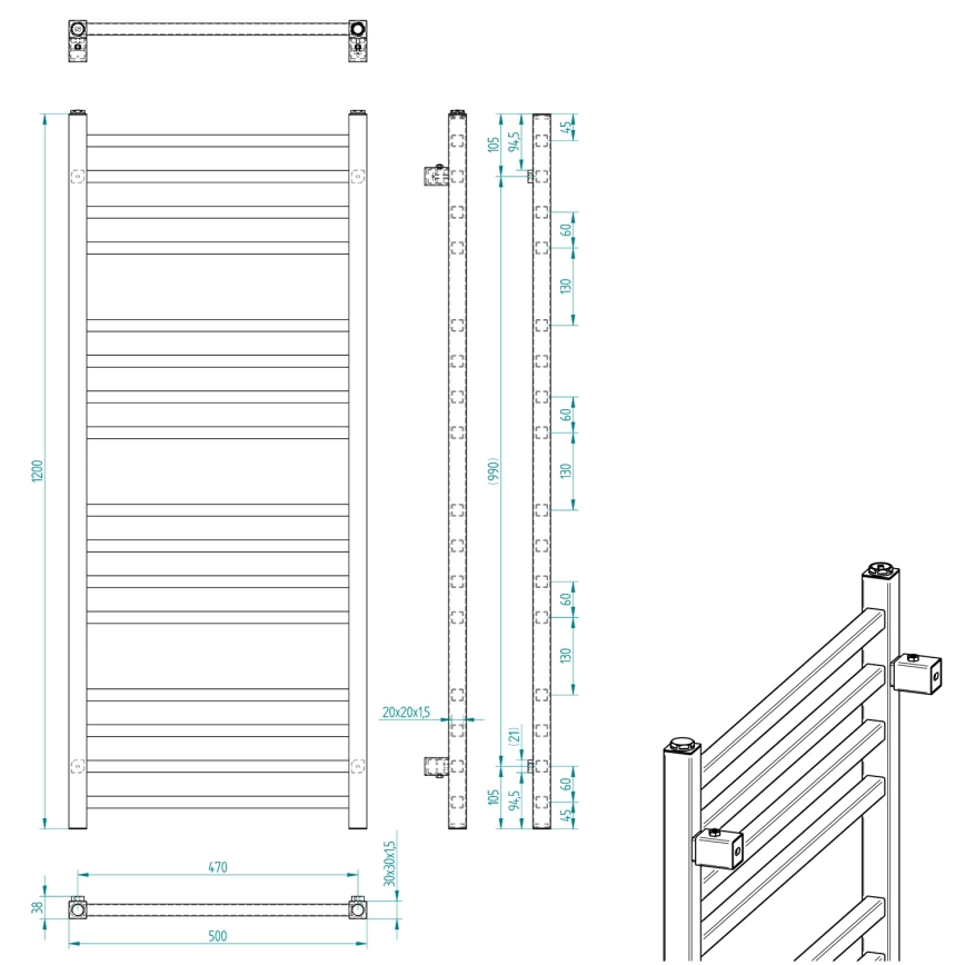 Sapho - Badeværelsesradiator METRO 120x50 cm mat sort