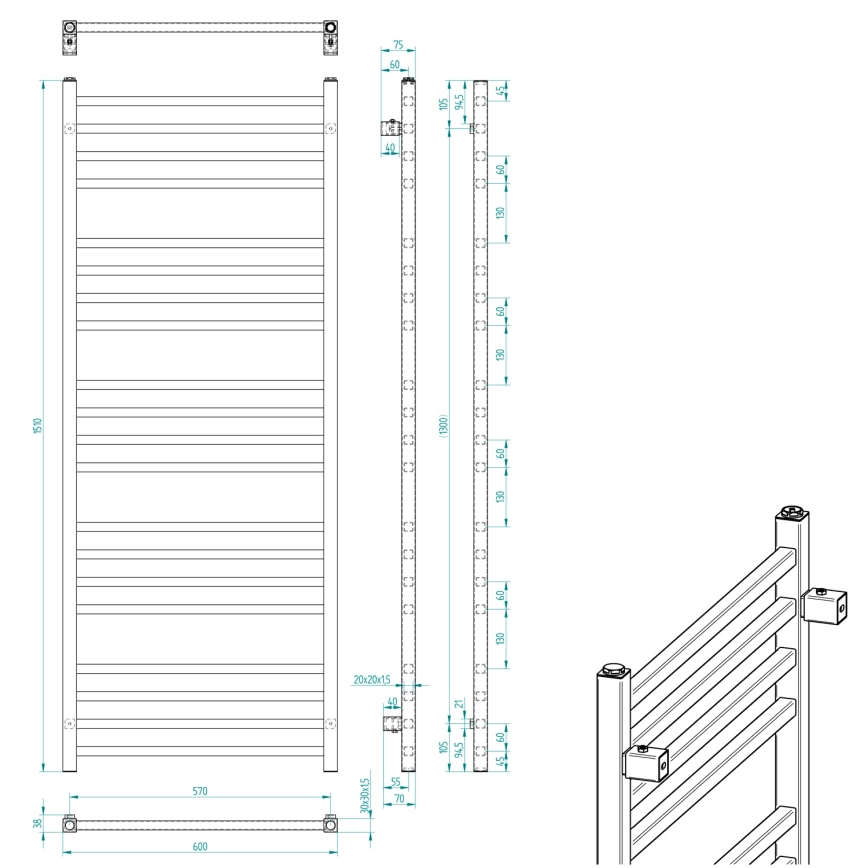 Sapho - Badeværelsesradiator METRO 151x60 cm mat sort