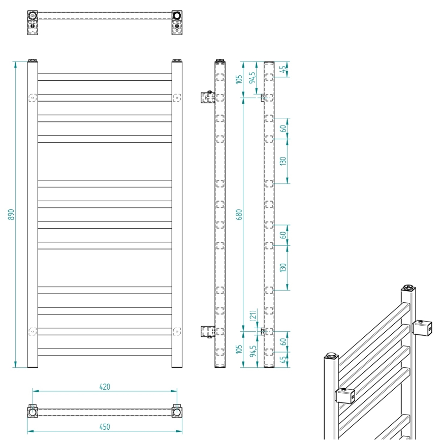 Sapho - Badeværelsesradiator METRO 89x45 cm mat sort