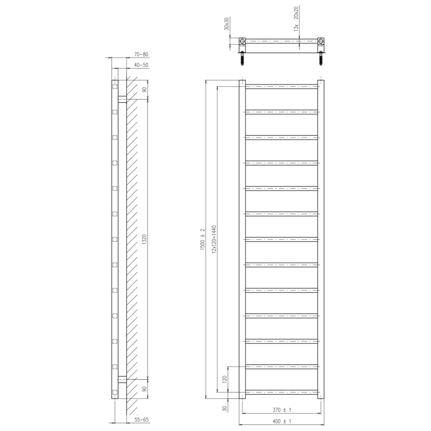 Sapho - Badeværelsesradiator METRO DOS 150x40 cm mat sort
