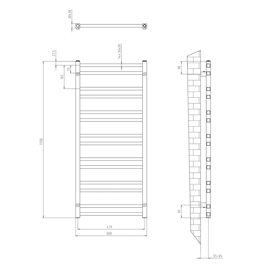 Sapho - Badeværelsesradiator METRO DOS 343W 50x110 cm mat sort