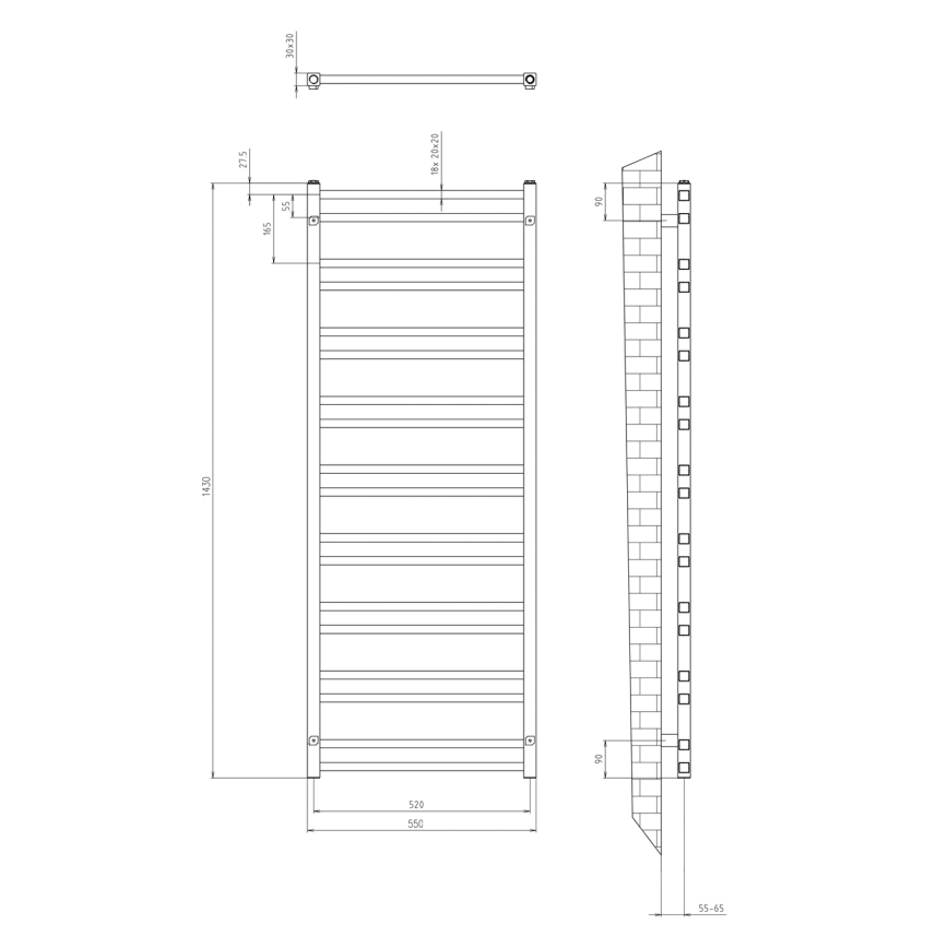 Sapho - Badeværelsesradiator METRO DOS 476W/230V 55x143 cm mat sort
