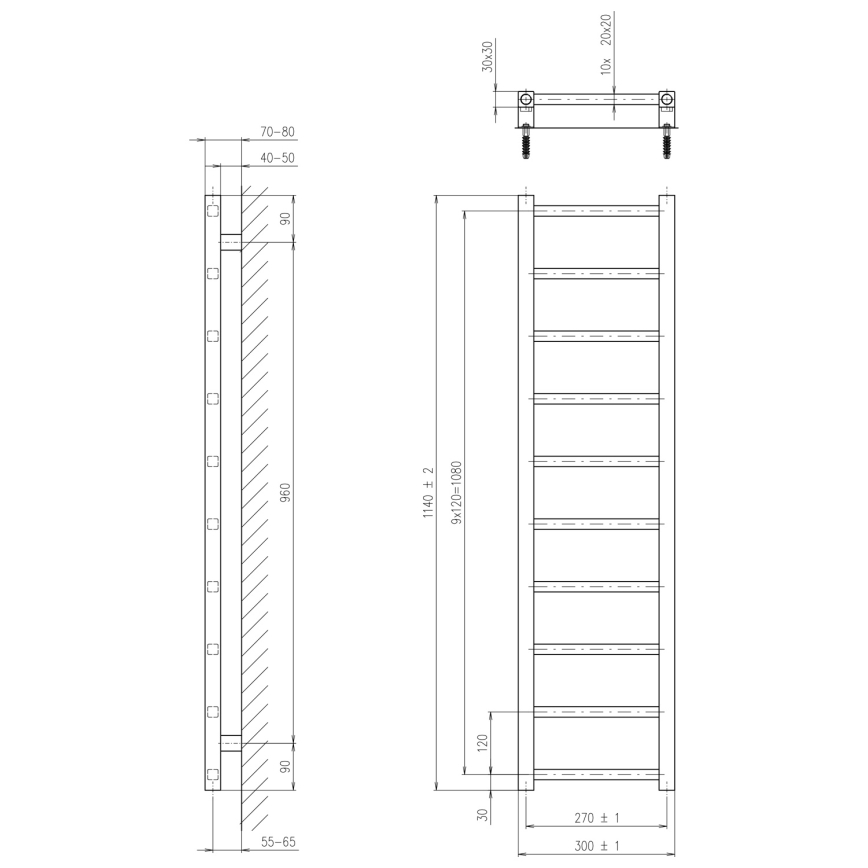 Sapho - Badeværelsesradiator METRO LIGHT 114x30cm mat sort