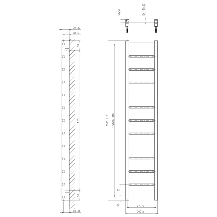 Sapho - Badeværelsesradiator METRO LIGHT 150x30 cm hvid