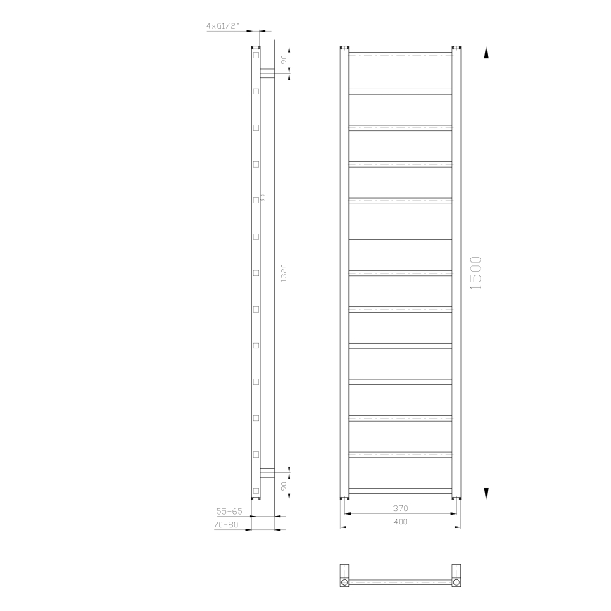 Sapho - Badeværelsesradiator METRO LIGHT 150x40 cm hvid