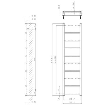 Sapho - Badeværelsesradiator METRO LIGHT 211W 30x114 cm mat sort