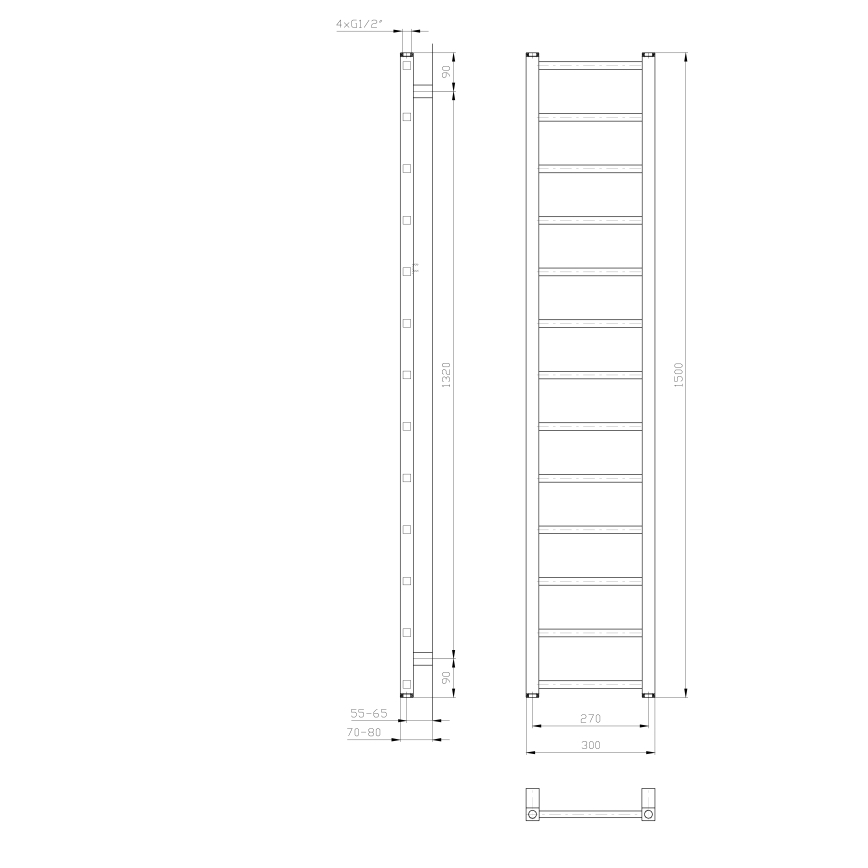 Sapho - Badeværelsesradiator METRO LIGHT 276W 30x150 cm hvid
